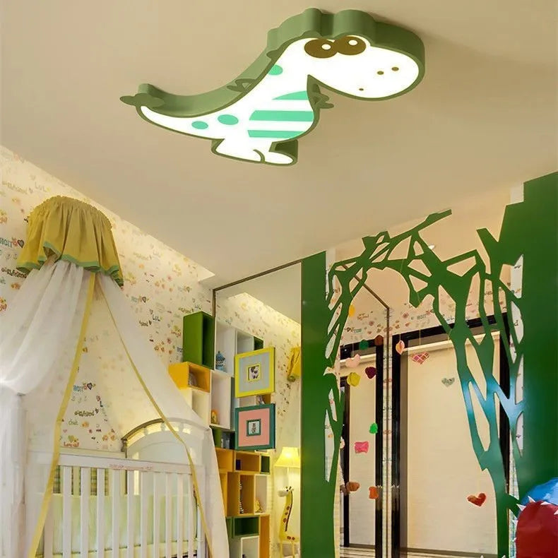 Cartoon dinosaur ceiling light with 48cm diameter and aluminium construction for children's bedrooms