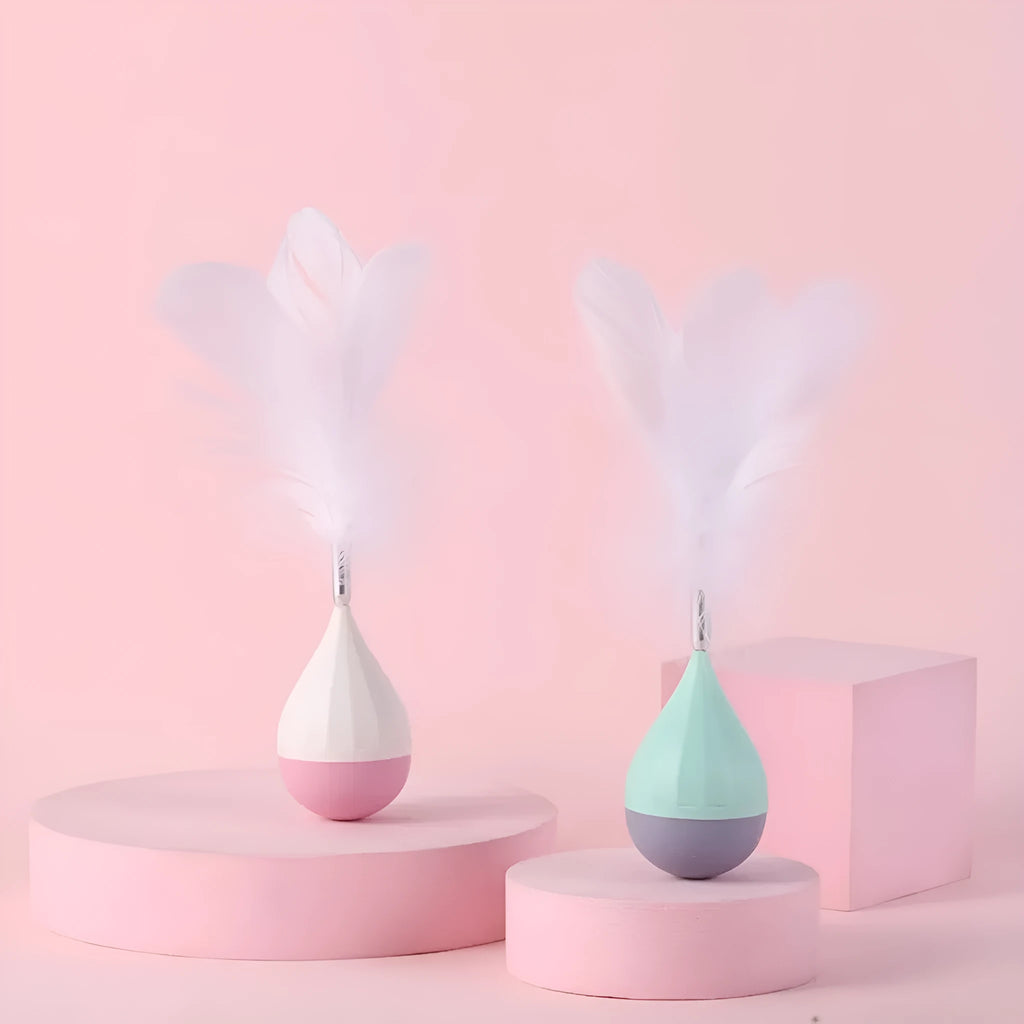 Green feather tumbler cat toy with aluminium alloy tease stick and goose feather teaser