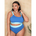 Women's high waist bikini swimsuit with pure colour stitching and split briefs design