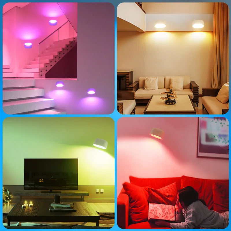 White modern magnetic wall lamp with remote control showing nine colour lighting options