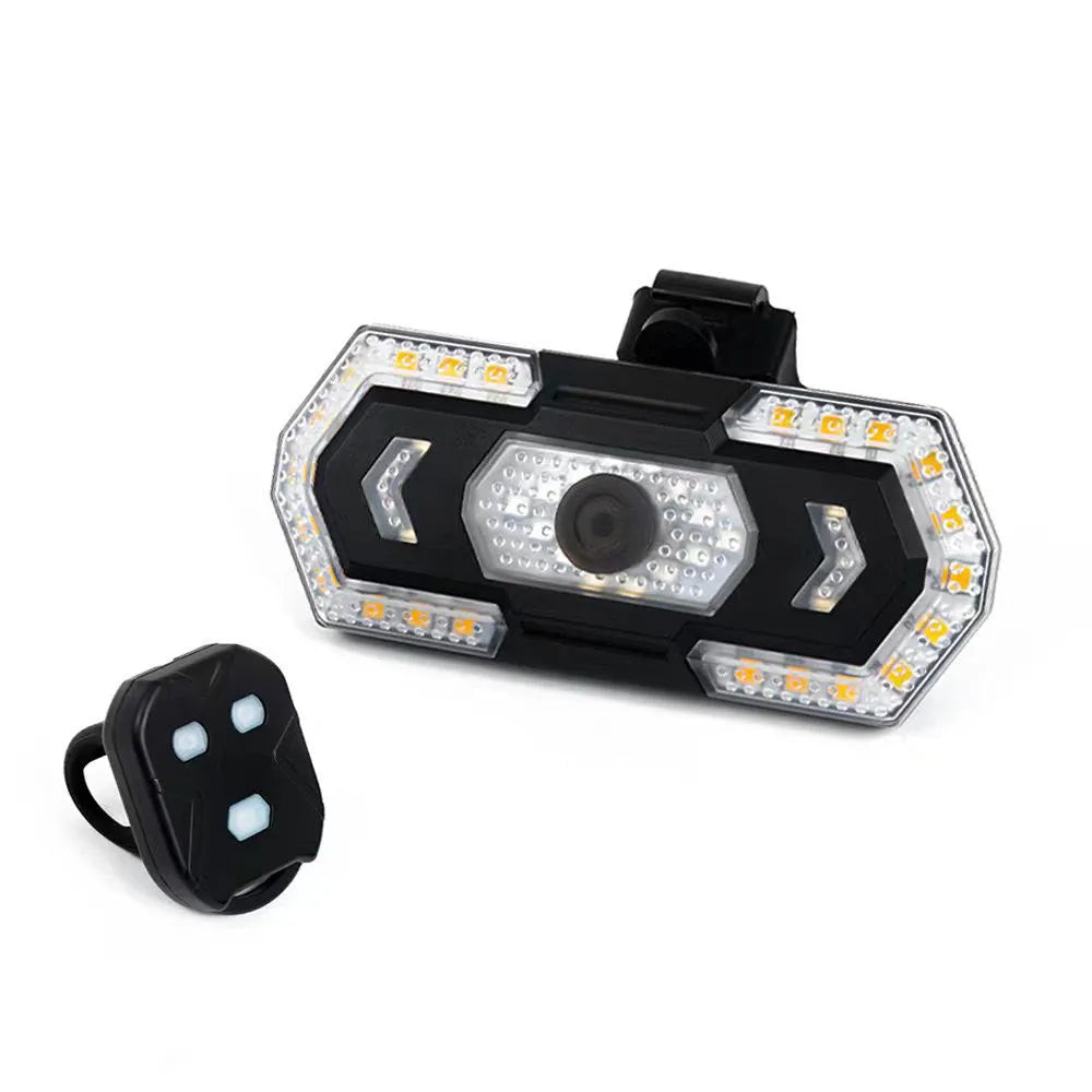 Black wireless remote control LED car taillight with USB charging port showing waterproof construction