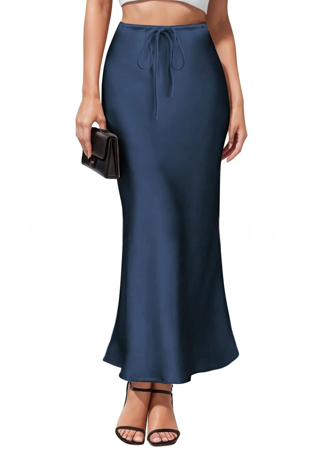 Women's acetate satin asymmetric high waist skirt with irregular stitching in solid colour