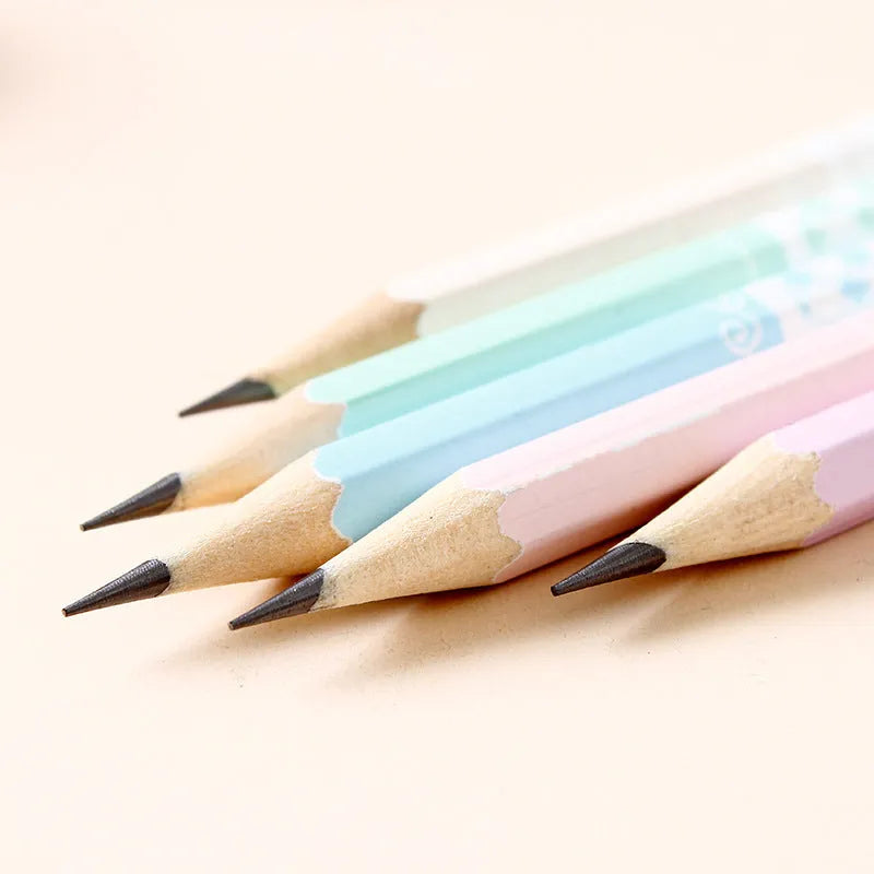 Pack of 50 HB basswood hexagonal pencils in a barrel container