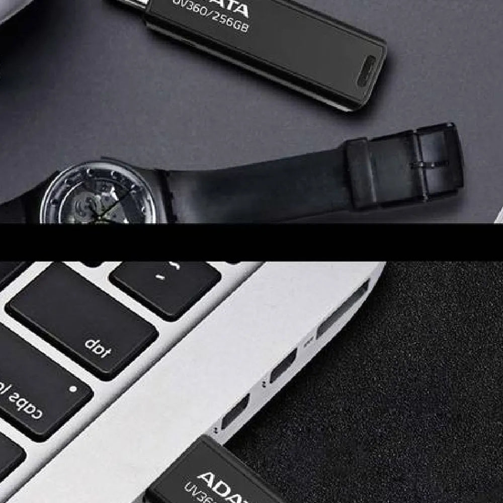 Black car-mounted USB flash drive with waterproof case showing capacity options 32GB 64GB 256GB
