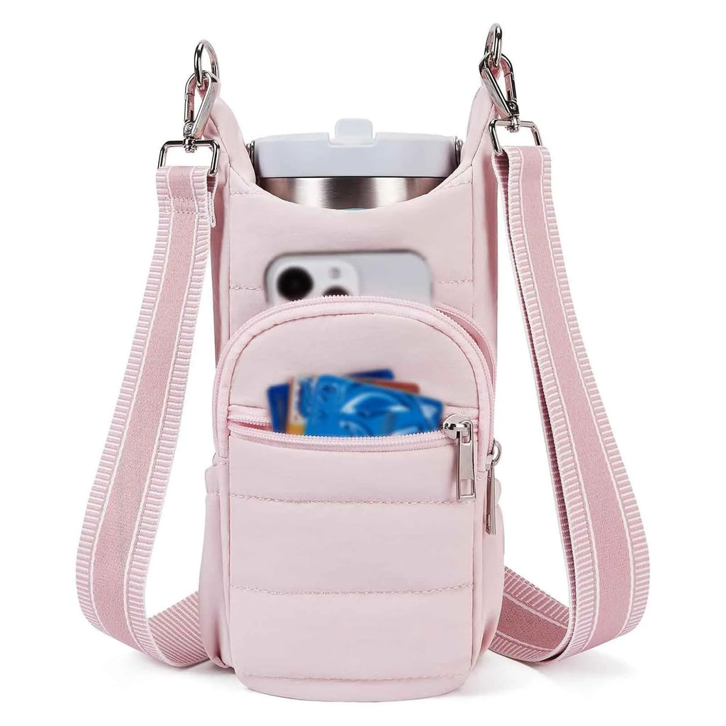 Cloth bicycle water bottle bag in black pink beige colours with modern simple design