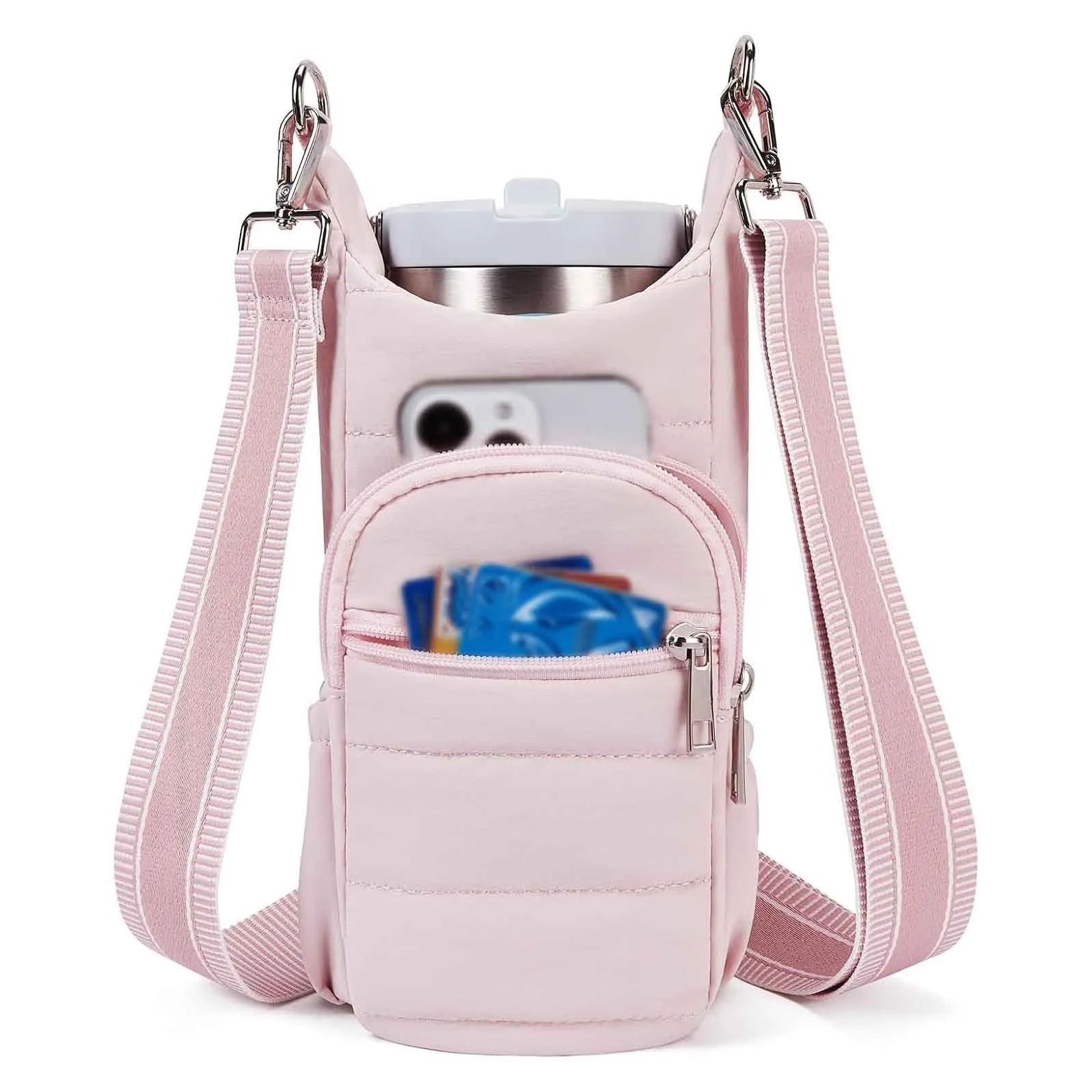 Cloth bicycle water bottle bag in black pink beige colours with modern simple design
