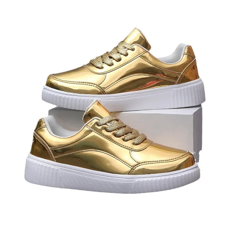 Rose gold platform sneakers with sequin details and thick MD soles