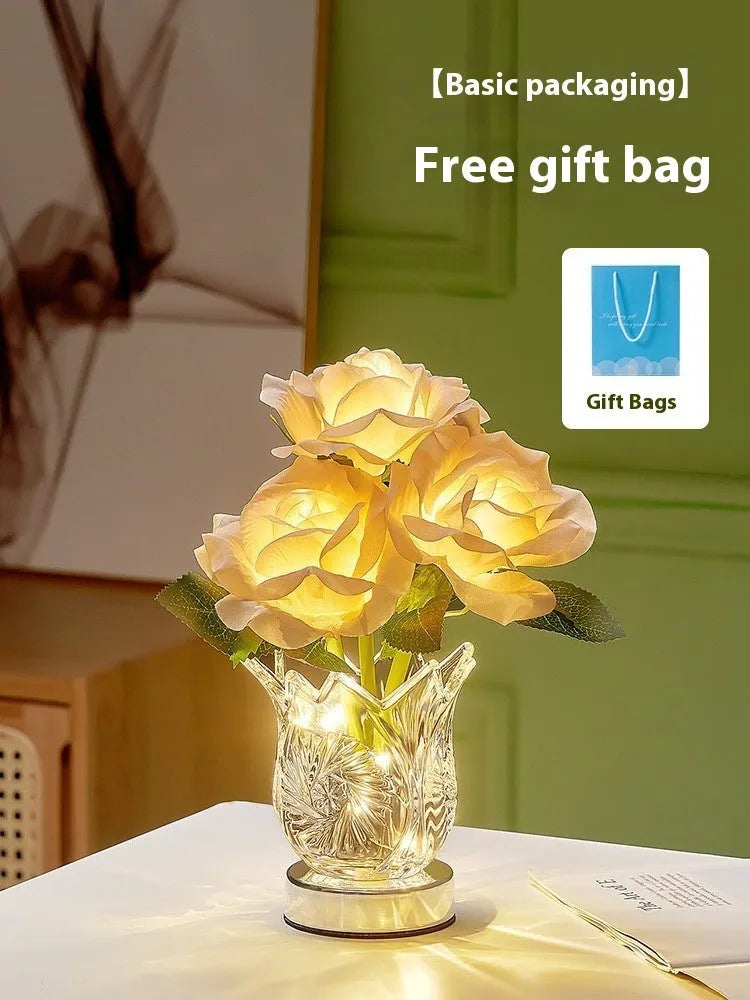 Crystal flowers table lamp with touch control dimming on bedside table