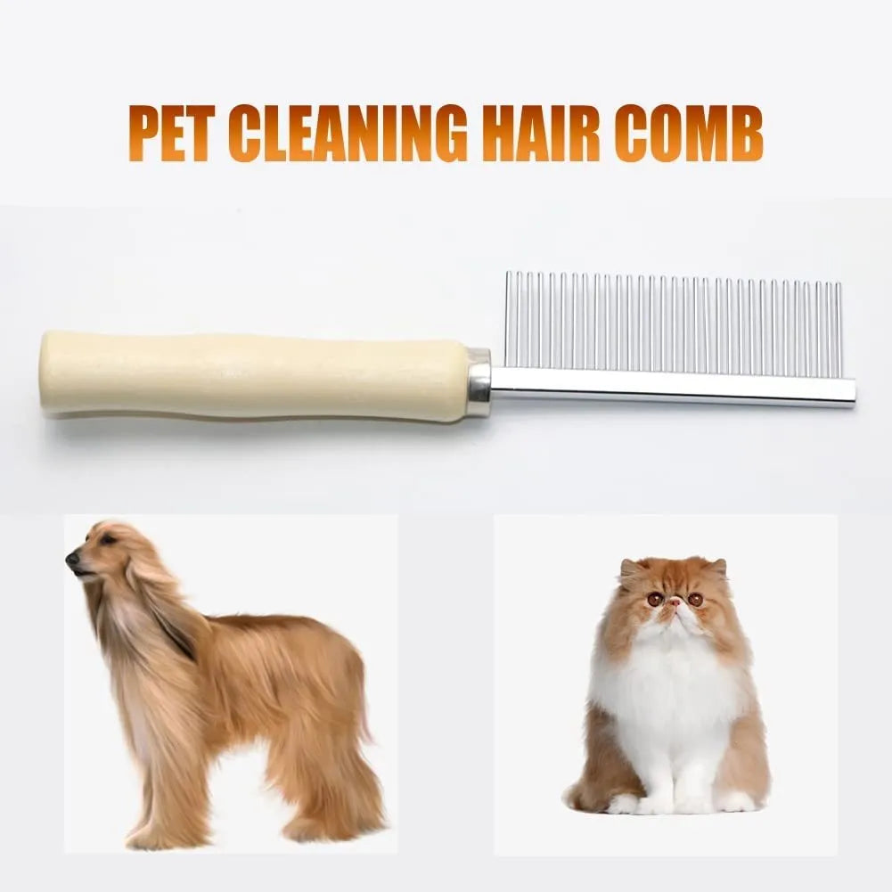 Wooden handle pet grooming comb for dogs and cats showing three configuration options